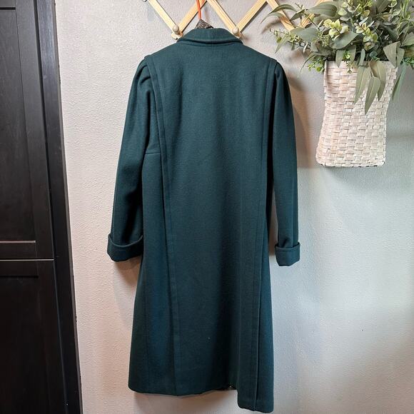 VTG Petite Essentials Green Wool Dress Coat Women's 10P Long Sleeve Button Up - Picture 2 of 13